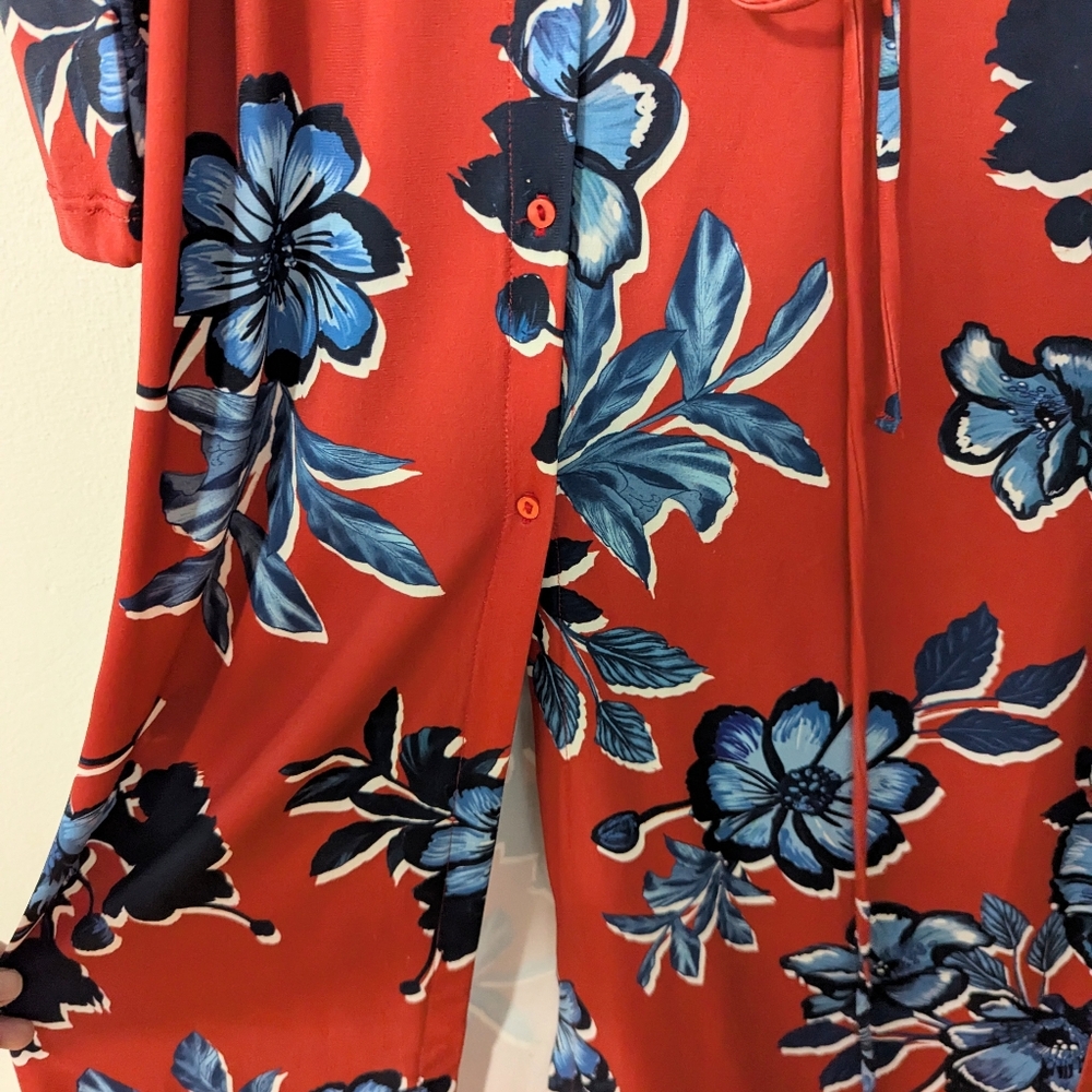 Zara Floral Print Button Front Long Sleeve Collared Midi Shirt Dress Red Small S - Picture 8 of 10